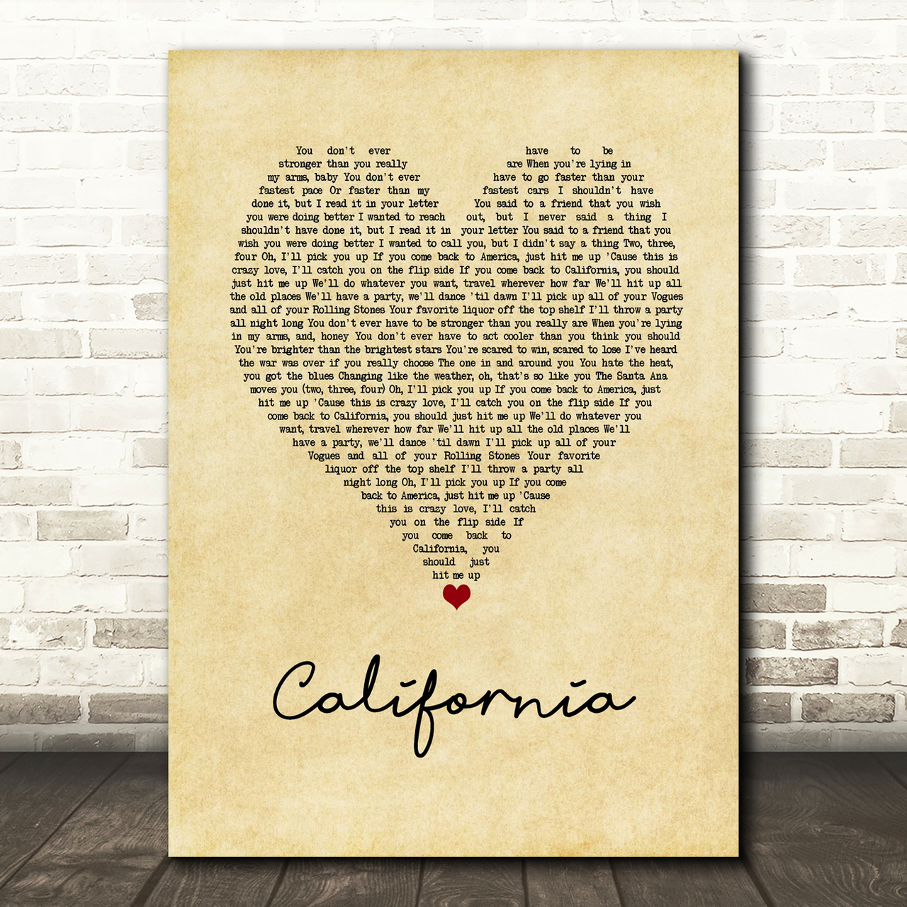 Lana Del Rey California Vintage Heart Song Lyric Art Print