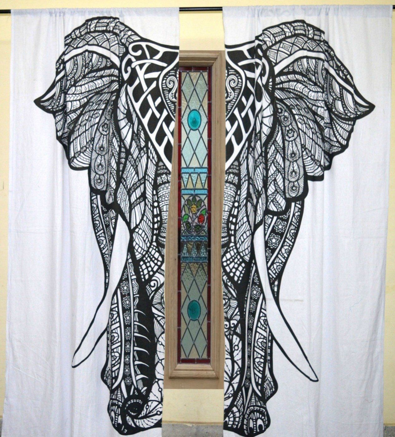 Large Elephant Bohemian Printed Window Curtains Home Decor