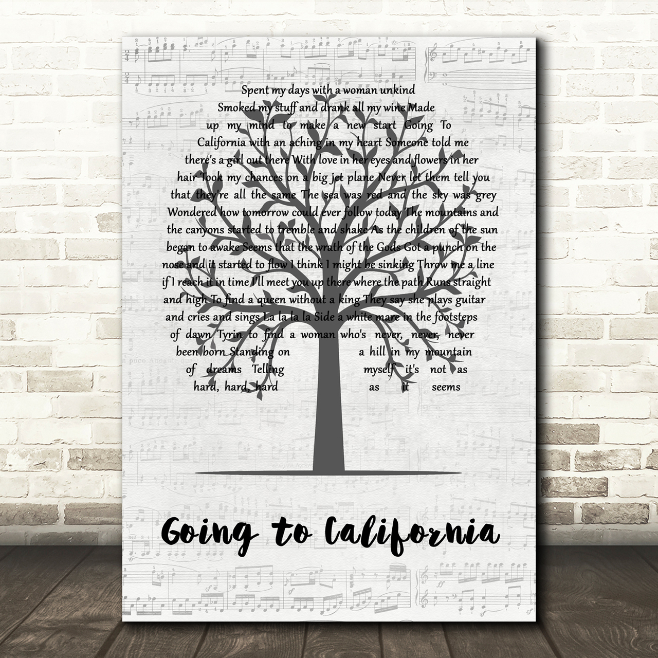 Led Zeppelin Going to California Music Script Tree Song Lyric Quote Music Poster Print