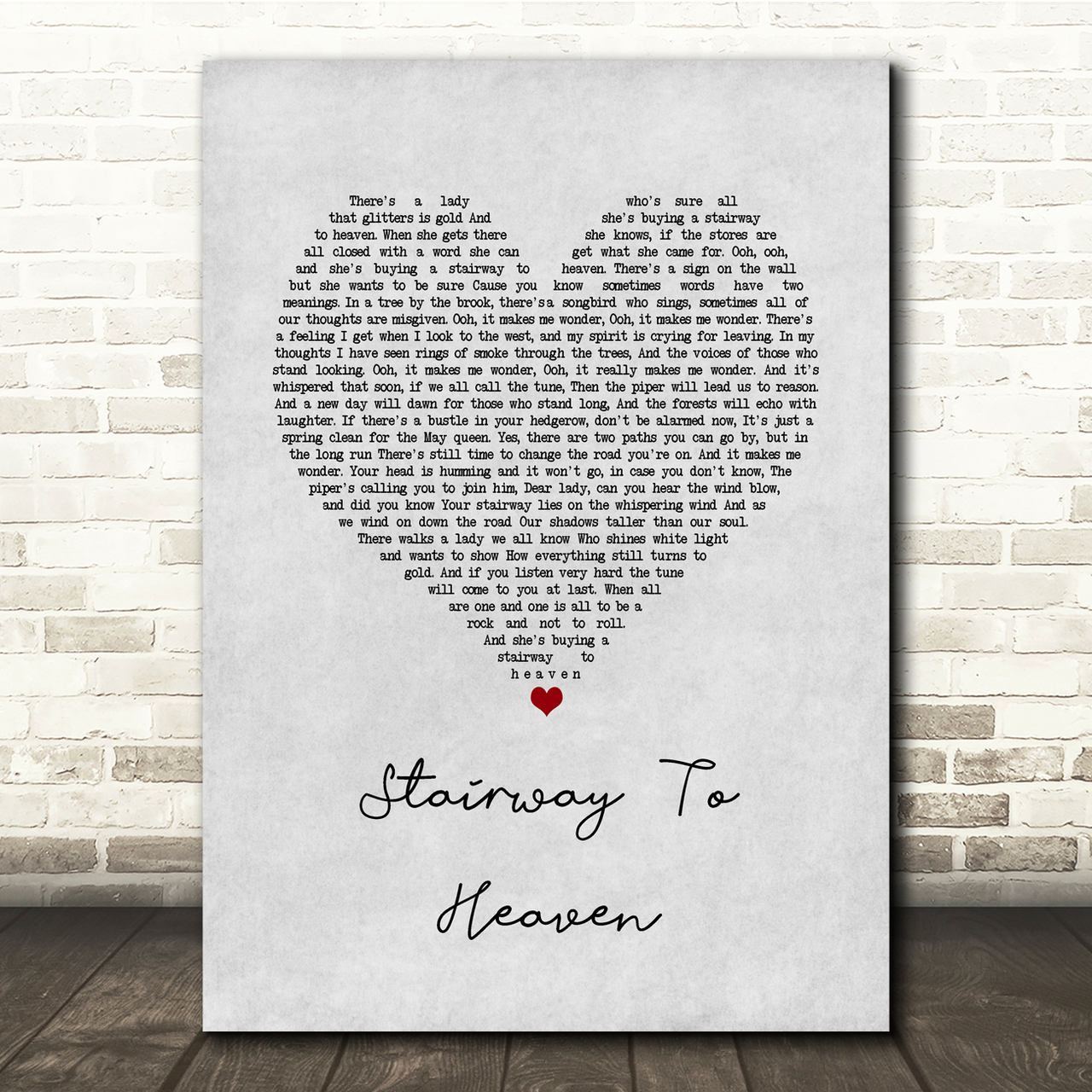 Led Zeppelin Stairway To Heaven Grey Heart Song Lyric Music Print