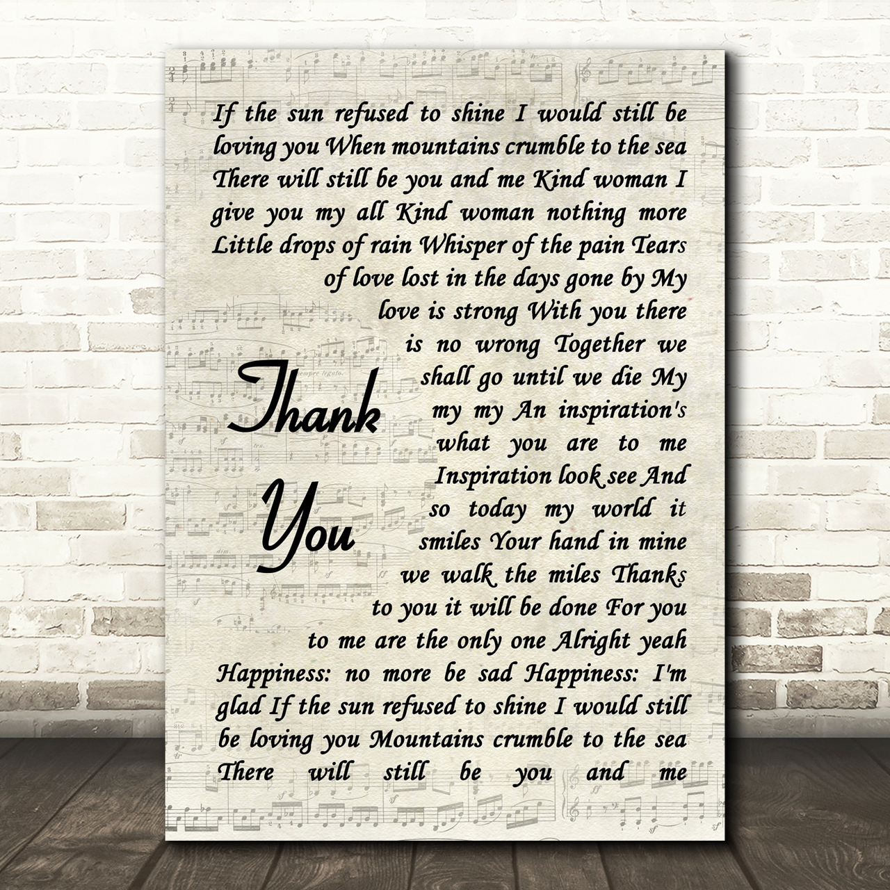 Led Zeppelin Thank You Song Lyric Vintage Script Quote Print
