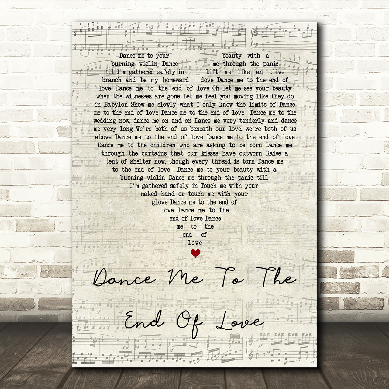 Leonard Cohen Dance Me To The End Of Love Script Heart Song Lyric Print