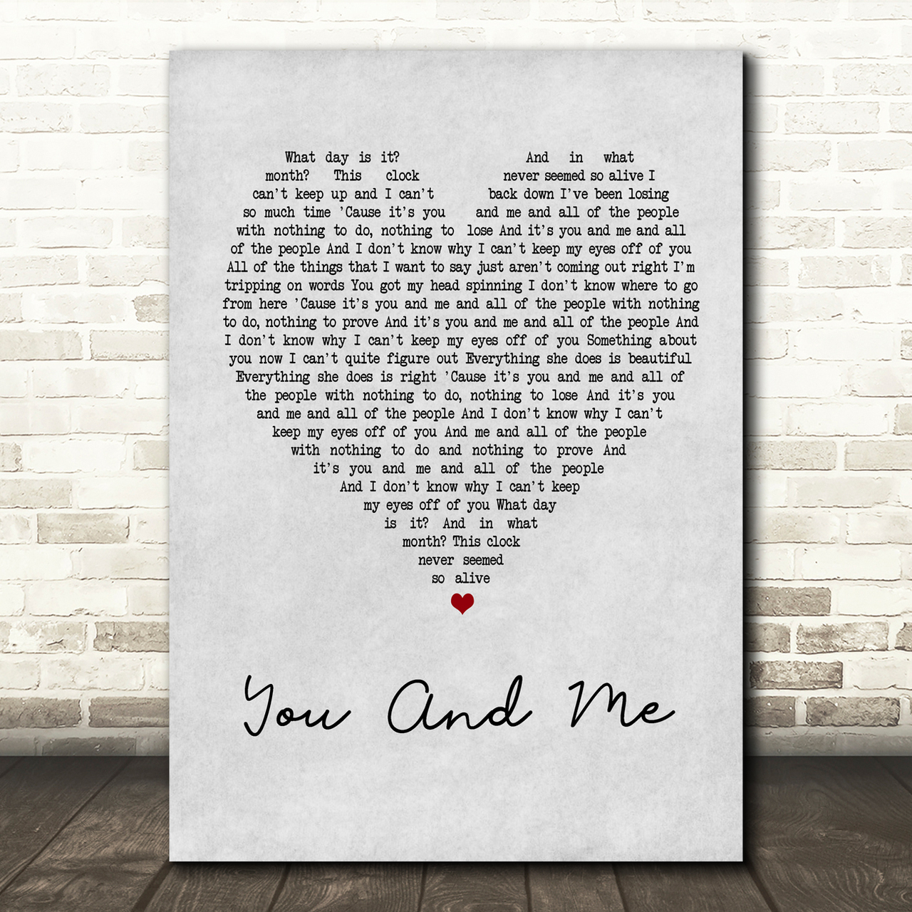 Lifehouse You And Me Grey Heart Song Lyric Quote Print