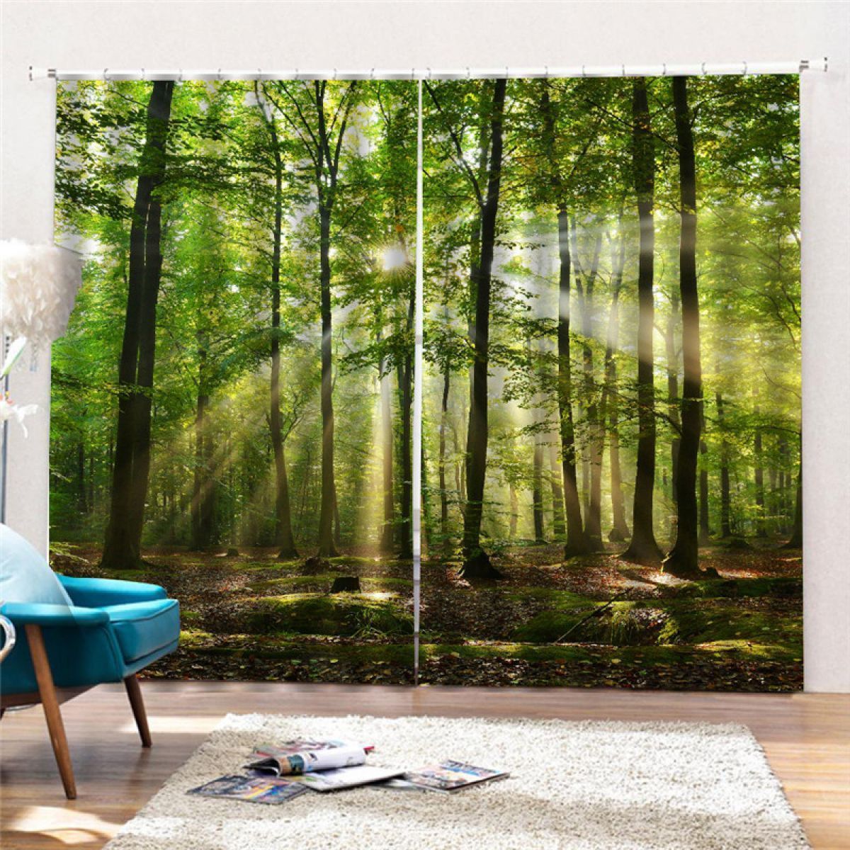 Light Through The Forest Printed Window Curtain Home Decor
