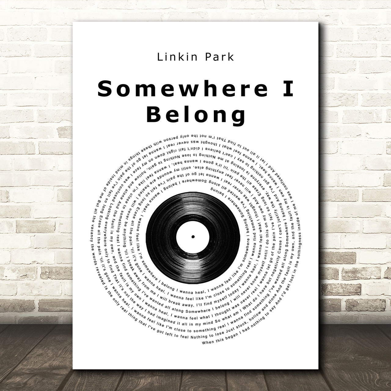 Linkin Park Somewhere I Belong Vinyl Record Song Lyric Quote Music Poster Print