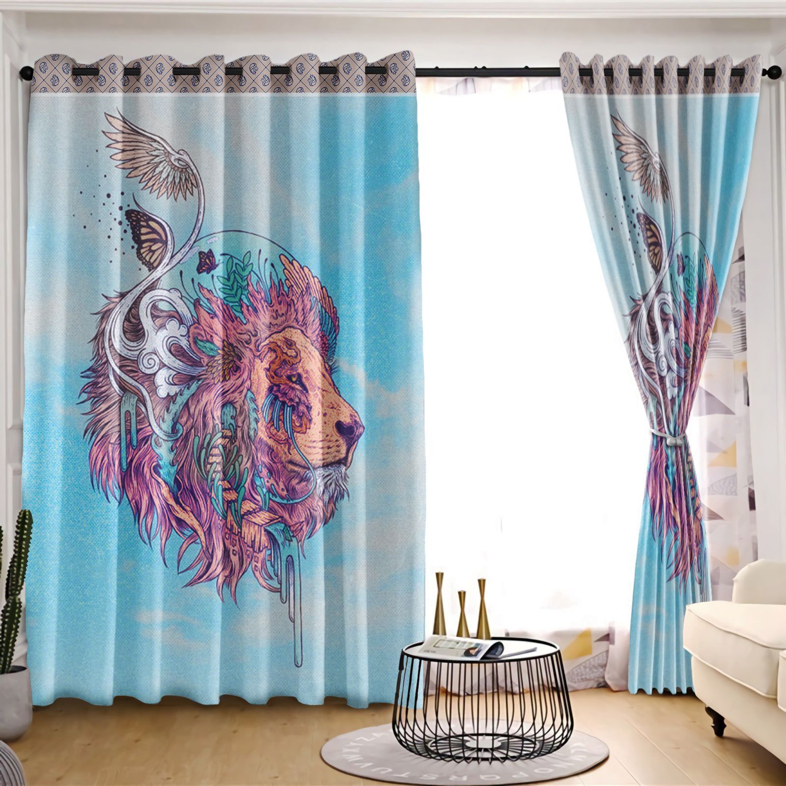 Lion Blue Sky Printed Window Curtain Home Decor