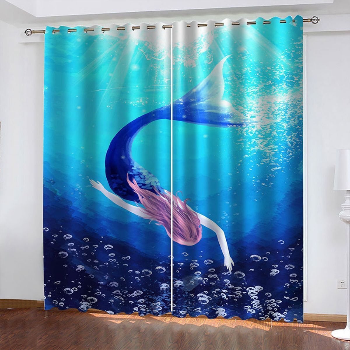 Little Mermaid Undersea Printed Window Curtain Home Decor