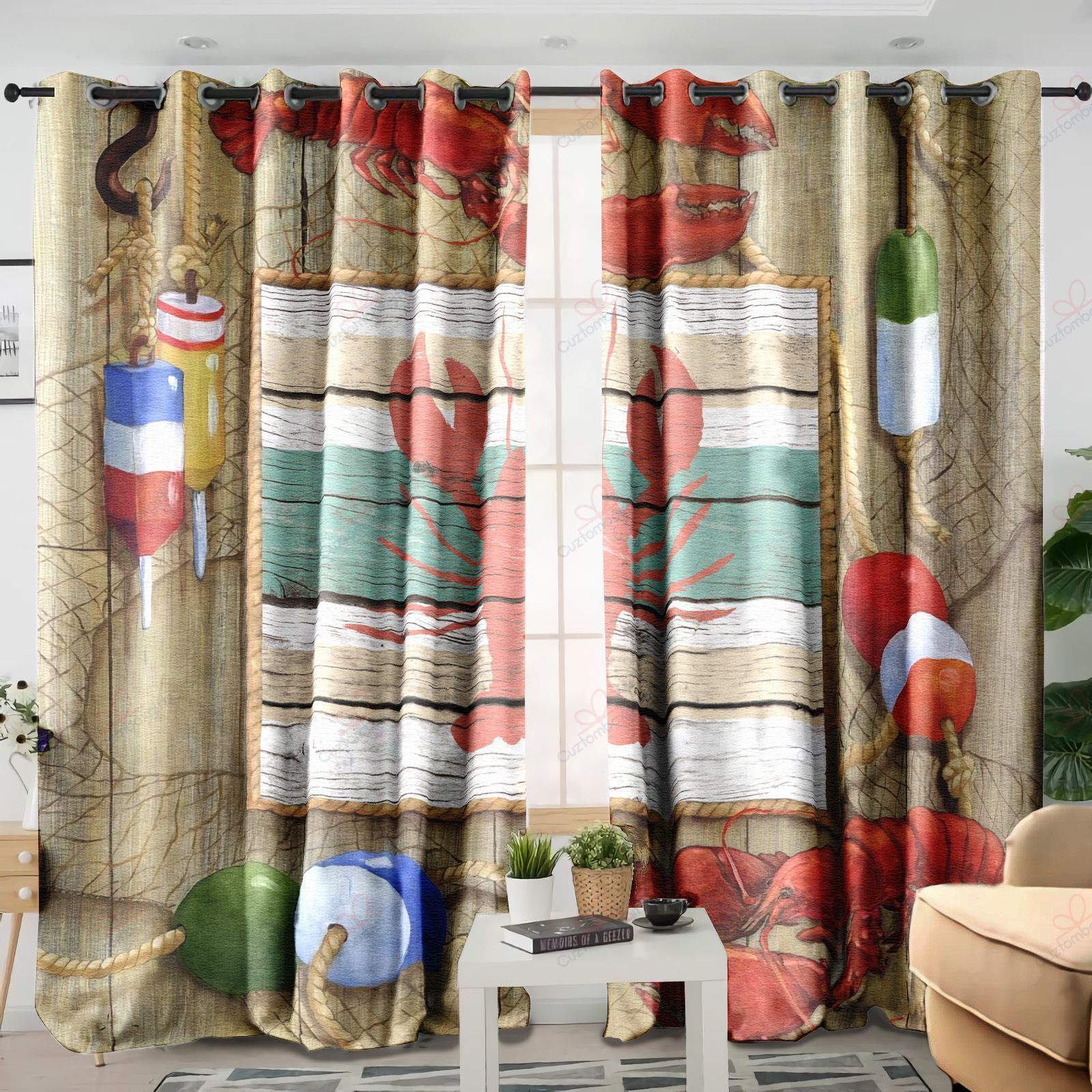Lobster Printed Window Curtain Home Decor