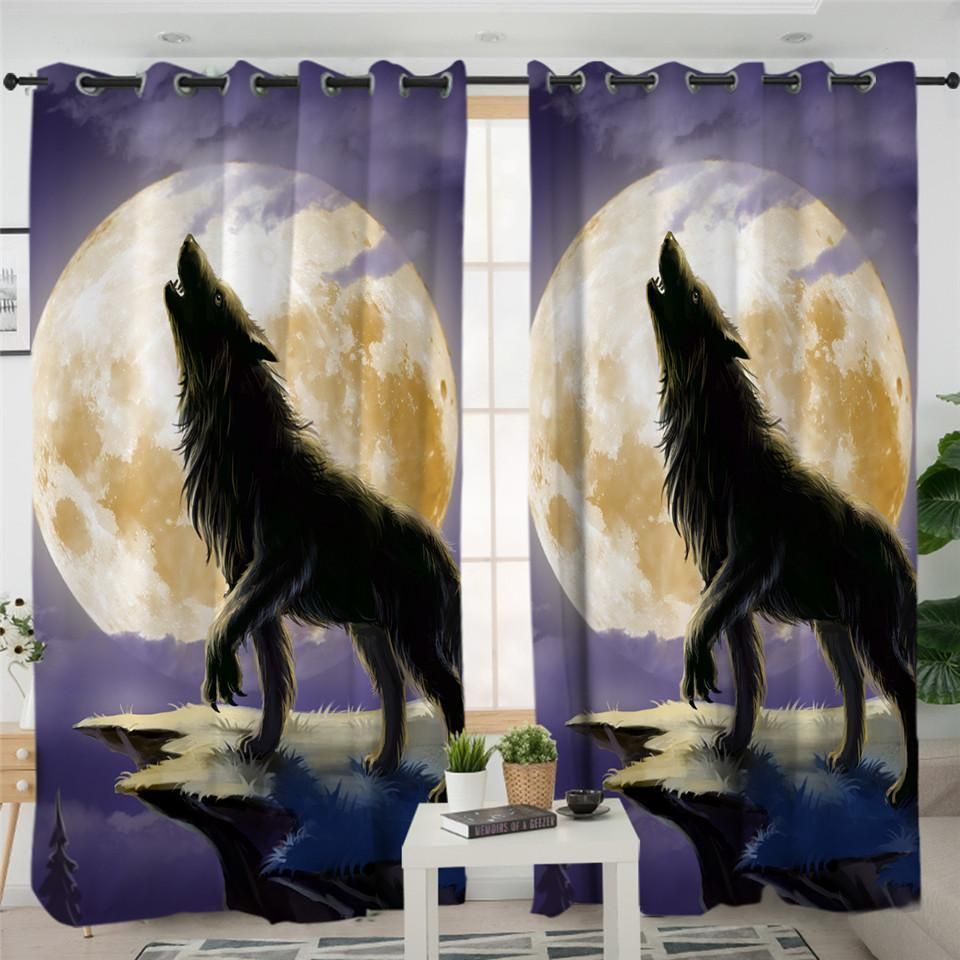 Lone Wolf & The Moon Window Curtain Home Decor