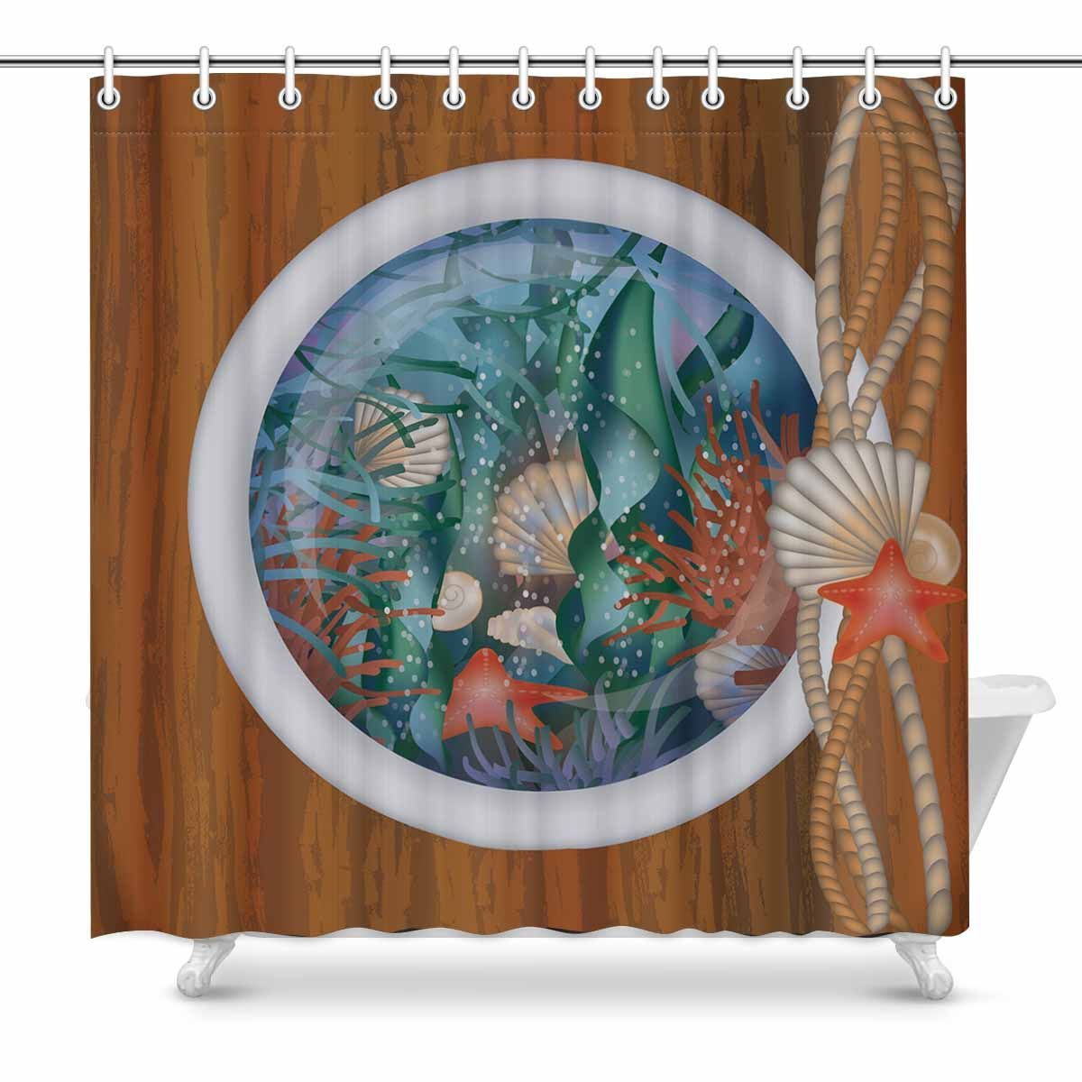 Look At The Undersea With Ship Porthole Printed Window Curtain