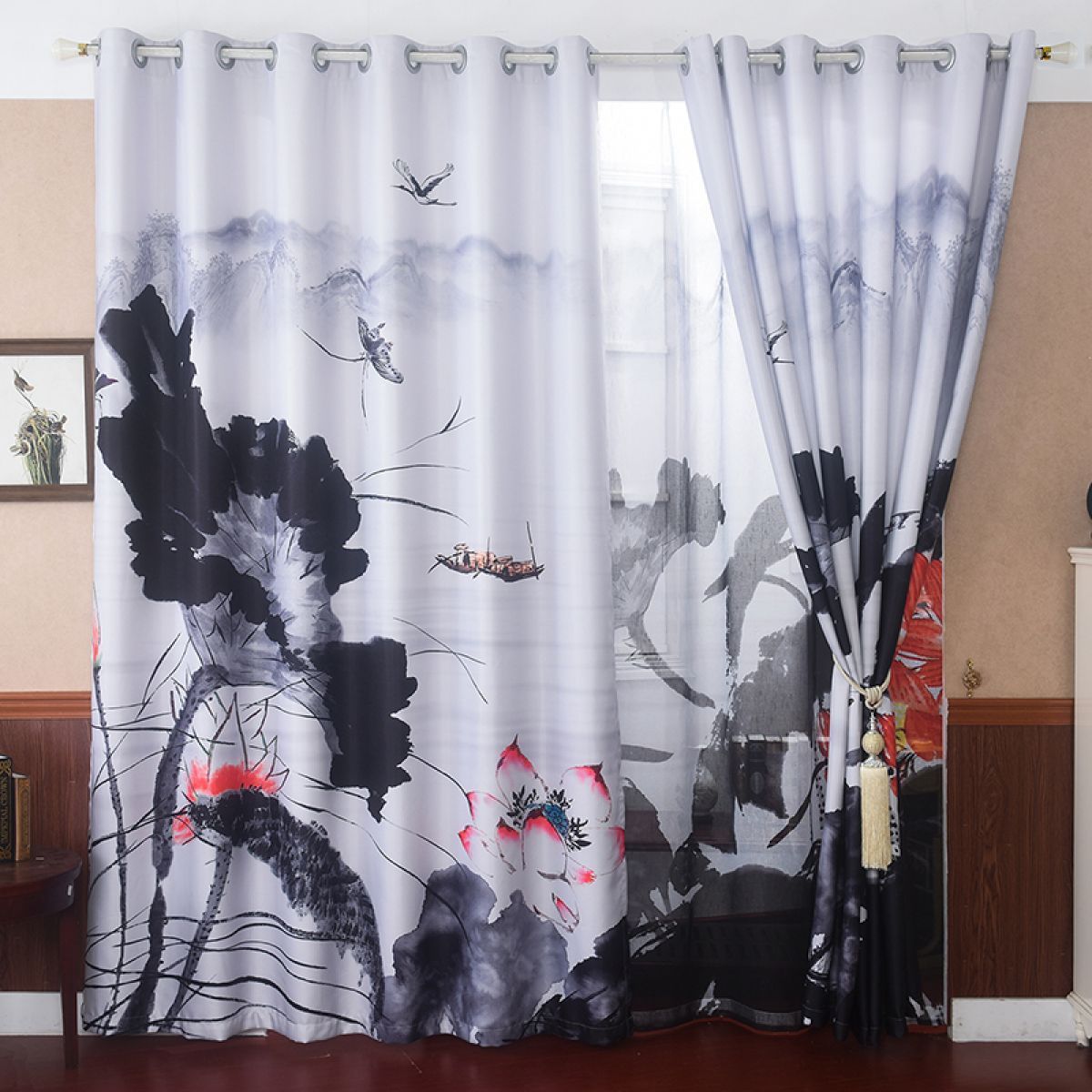 Lotus Lake Printed Window Curtain Home Decor