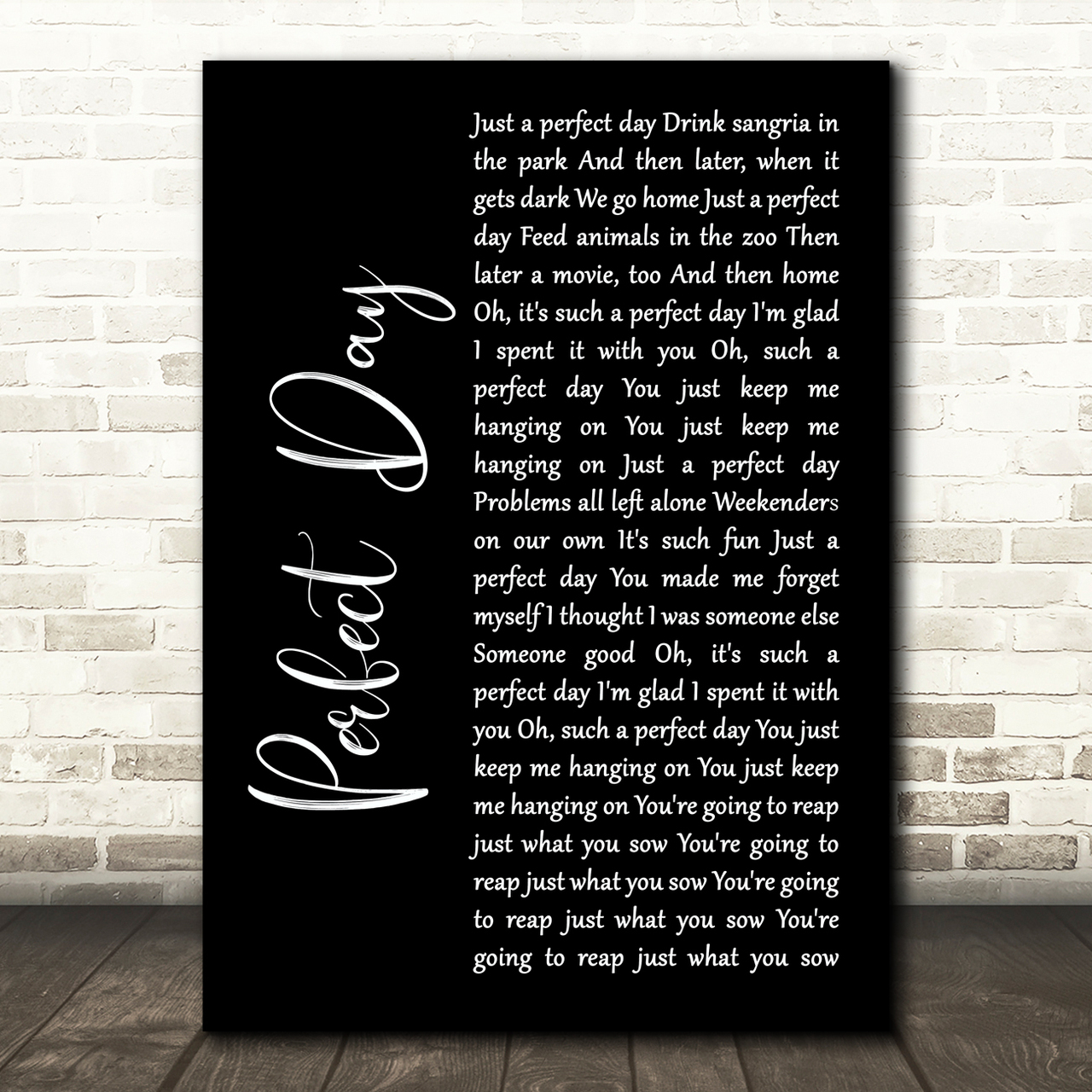 Lou Reed Perfect Day Black Script Song Lyric Music Print