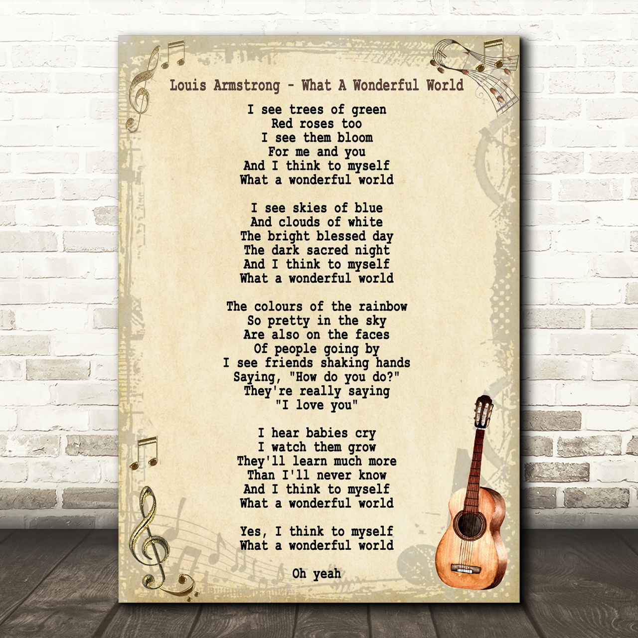 Louis Armstrong What A Wonderful World Song Lyric Vintage Quote Print