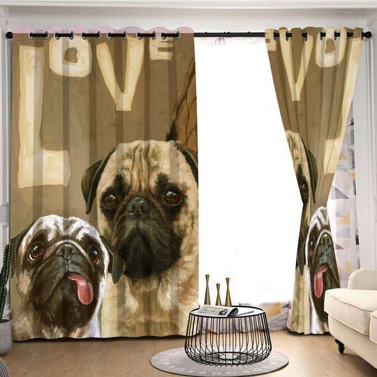 Love Pug Taupe Printed Window Curtain Home Decor