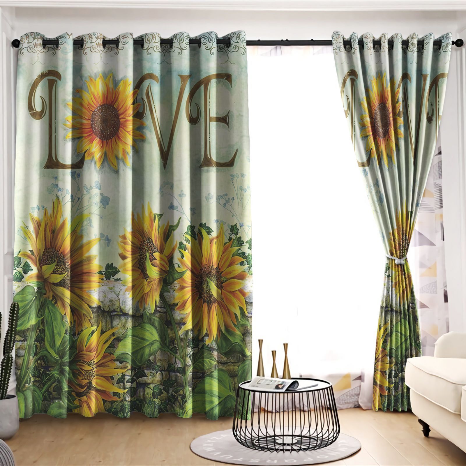 Love Sunflower Hippie Printed Window Curtain Home Decor