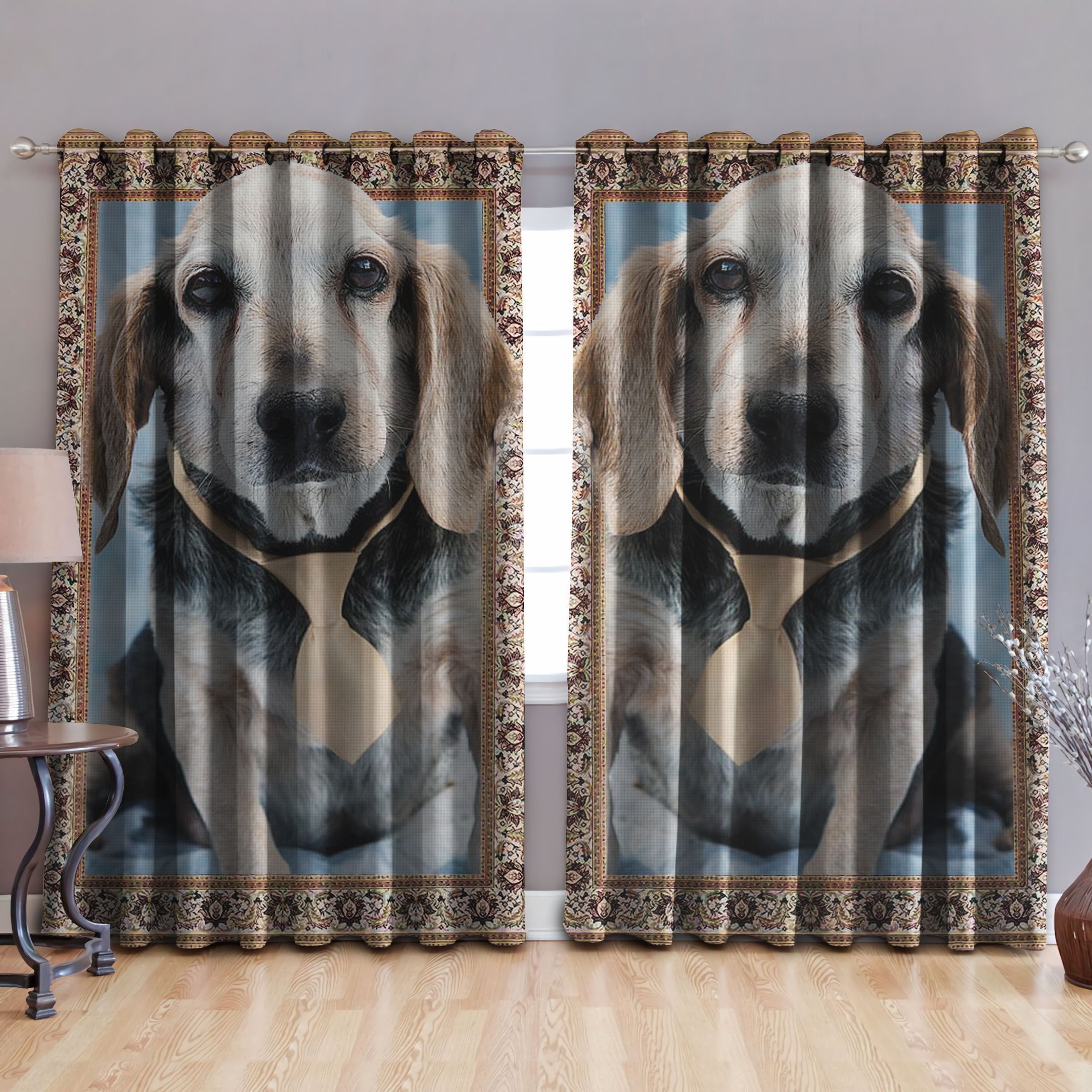Lovely Beaglewith Beautiful Patten Printed Window Curtains Home Decor