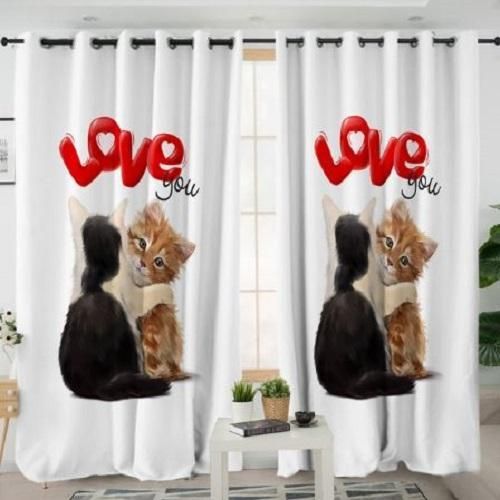 Lovely Cat Love You Gift For Cat Lovers Printed Window Curtain