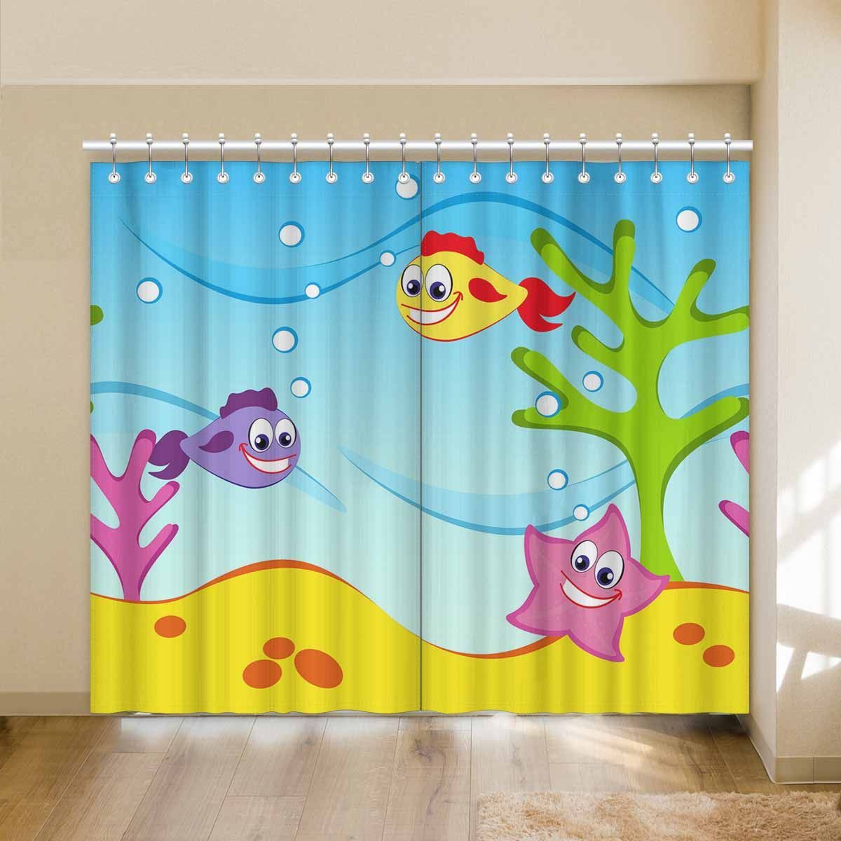 Lovely Colorful Fishes And Starfish Printed Window Curtain