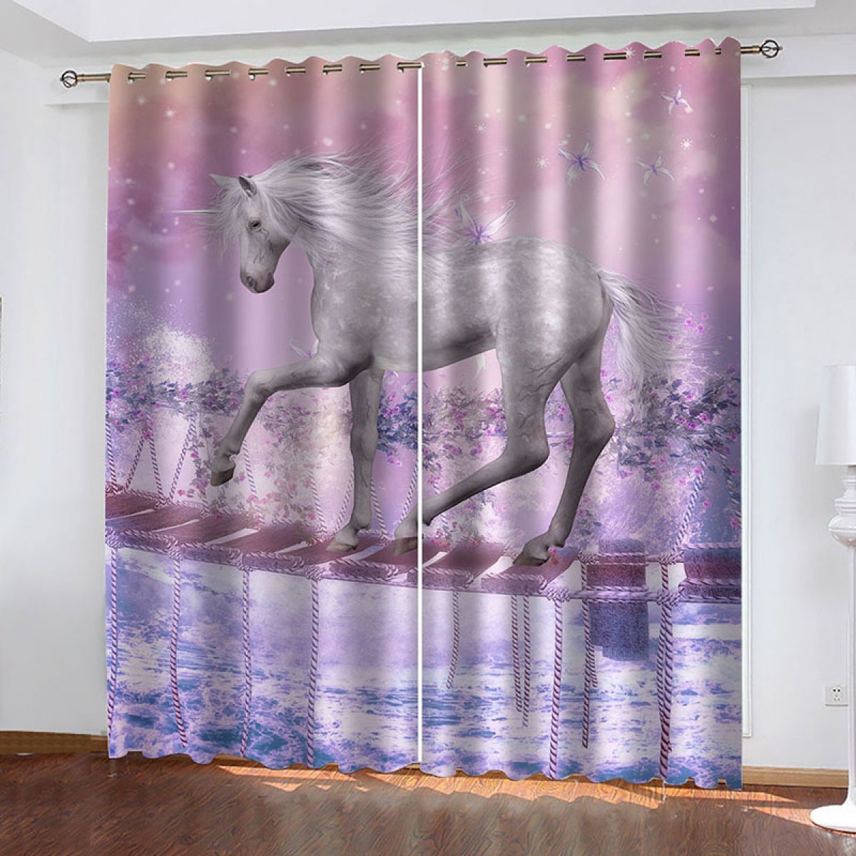Lovely Horse Cross The Bridge Printed Window Curtain Home Decor