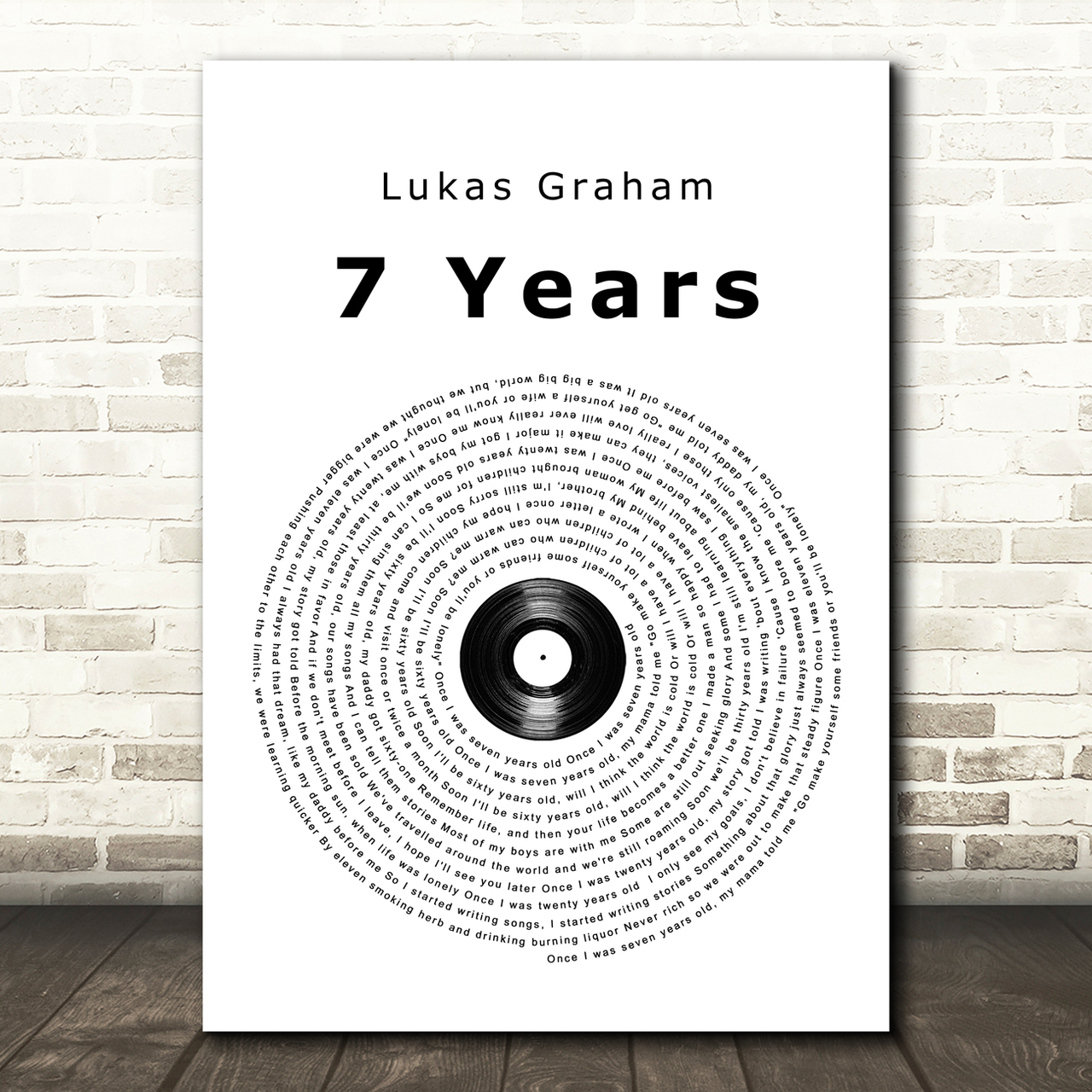 Lukas Graham 7 Years Vinyl Record Song Lyric Quote Music Poster Print