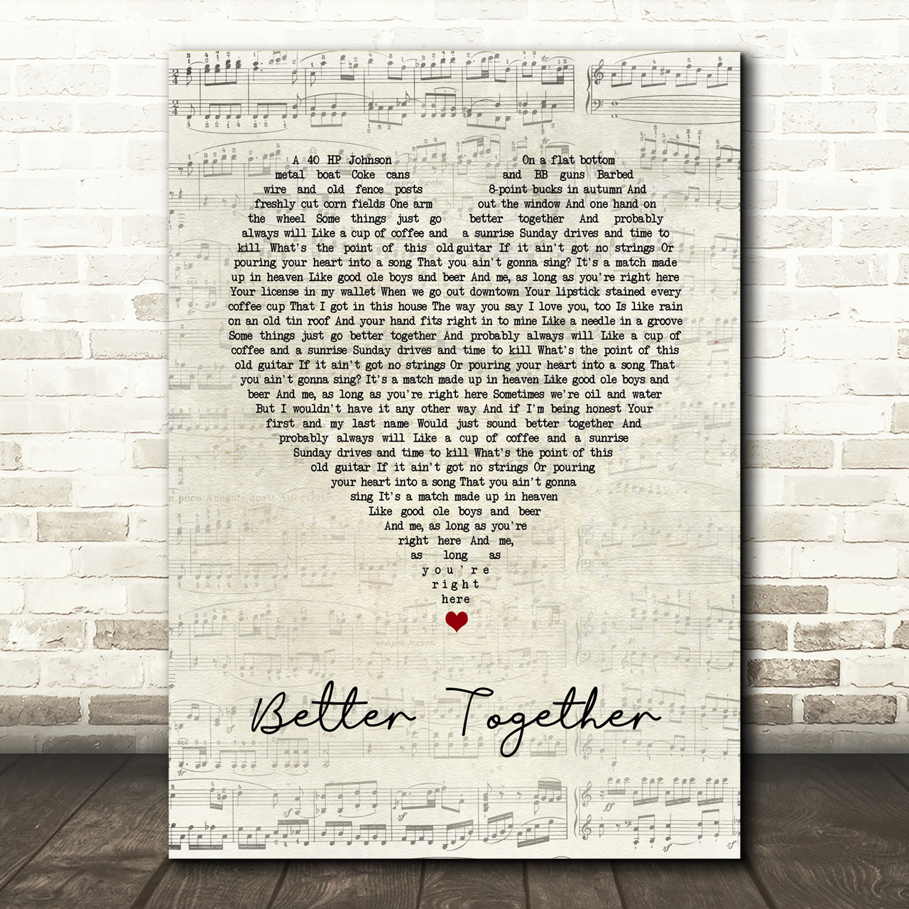 Luke Combs Better Together Script Heart Song Lyric Wall Art Print