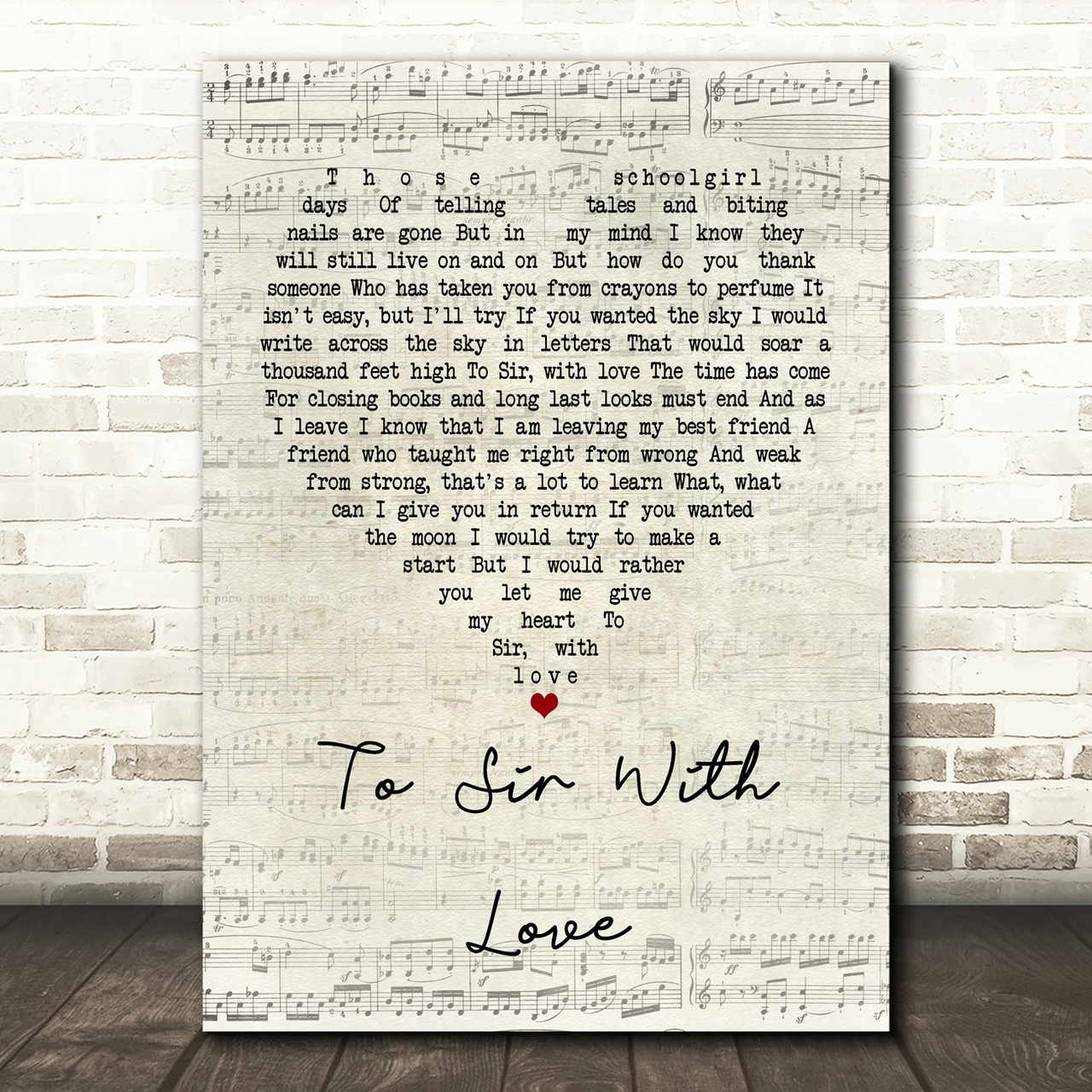 Lulu To Sir With Love Script Heart Song Lyric Print