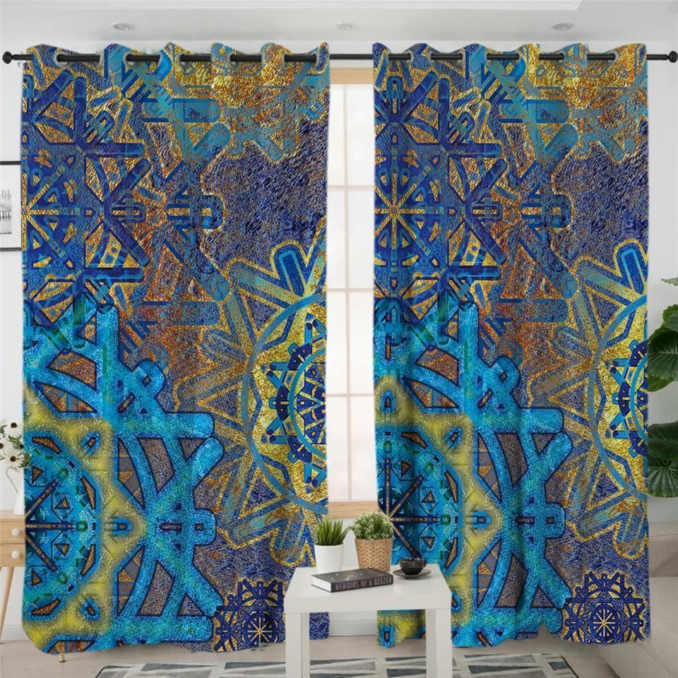 Luxurious Blue Mandala Compass Window Curtain Home Decor