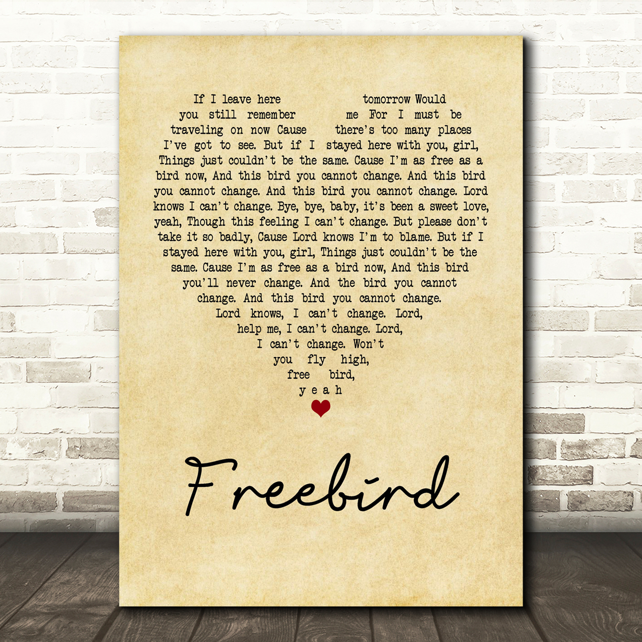 Lynyrd Skynyrd Freebird Vintage Heart Song Lyric Print