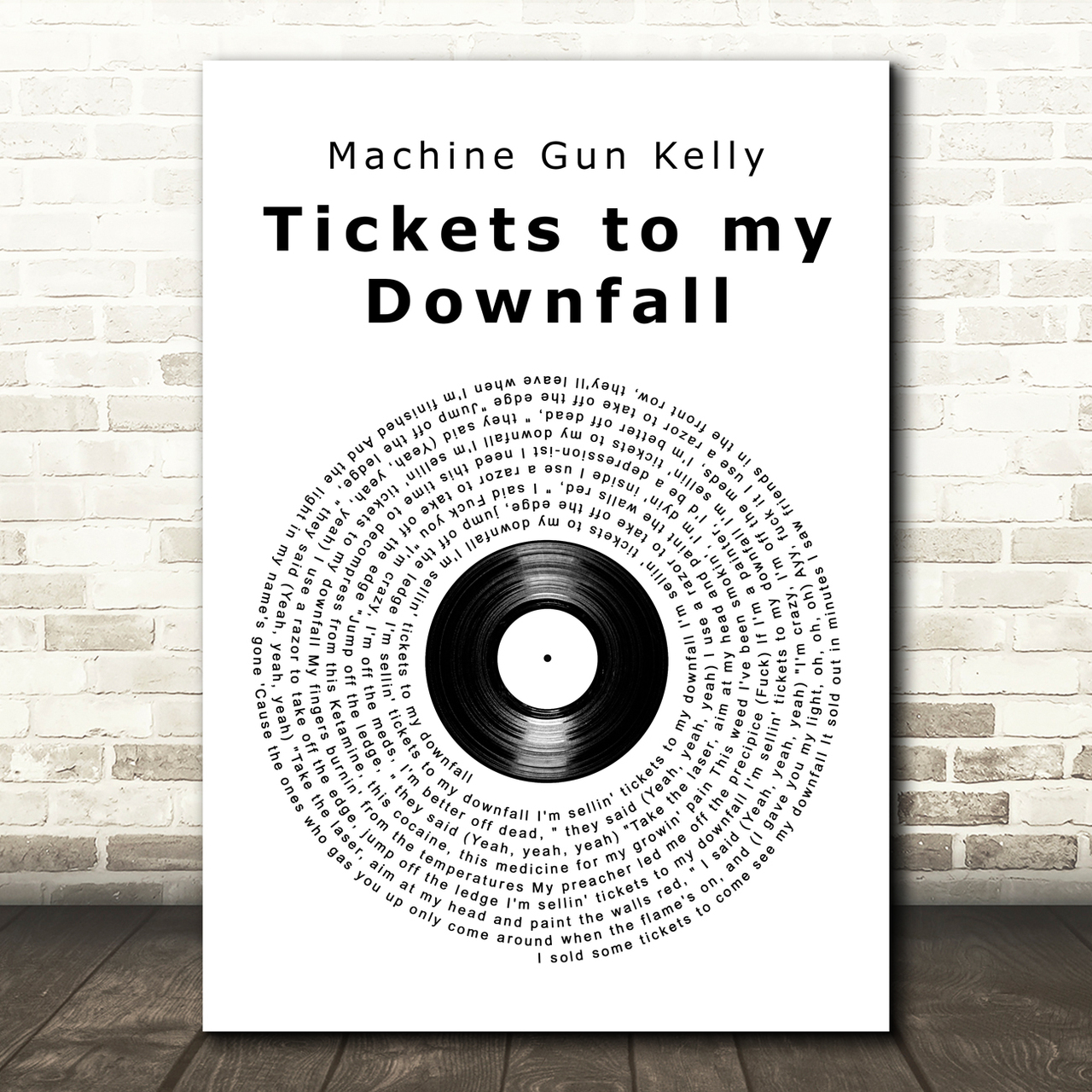 Machine Gun Kelly Tickets to my Downfall Vinyl Record Song Lyric Art Print