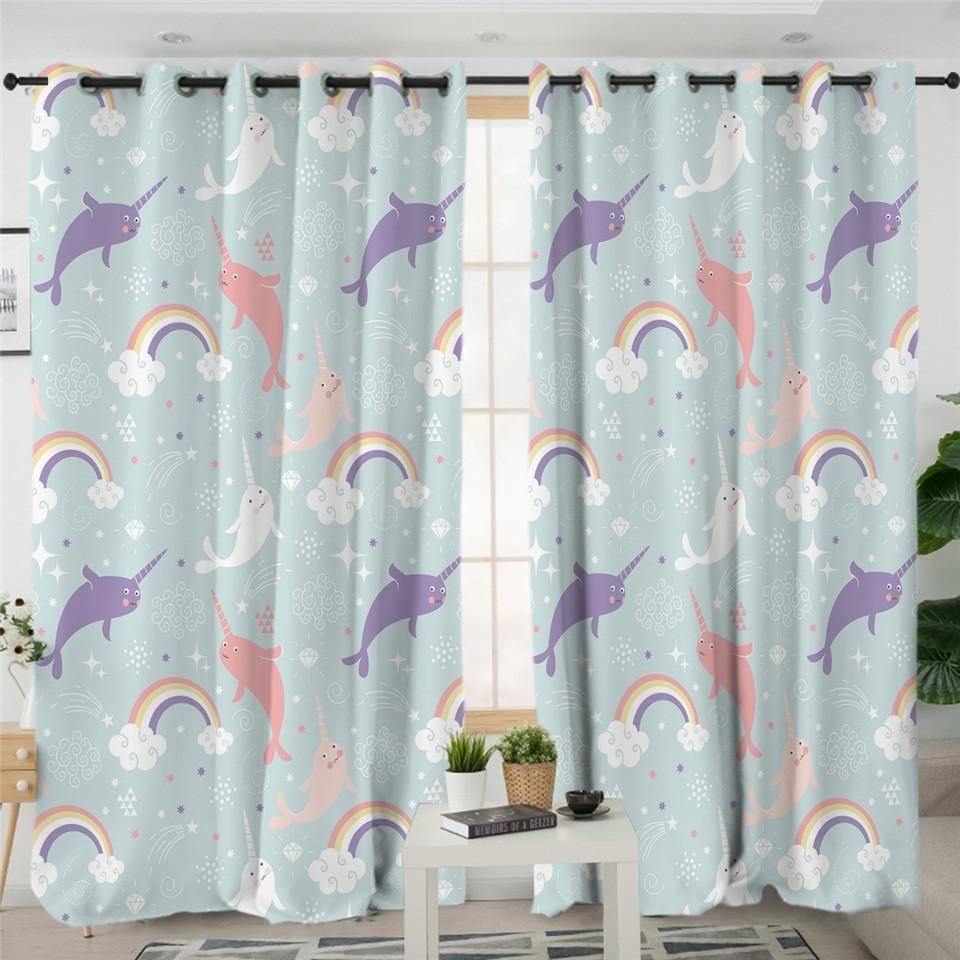 Magical Narwhal Printed Window Curtains Home Decor