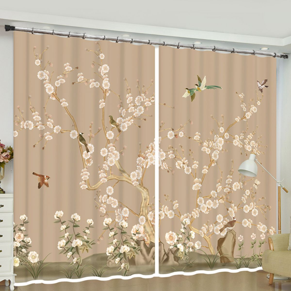 Magpies And Plum Blossom Printed Window Curtain Home Decor