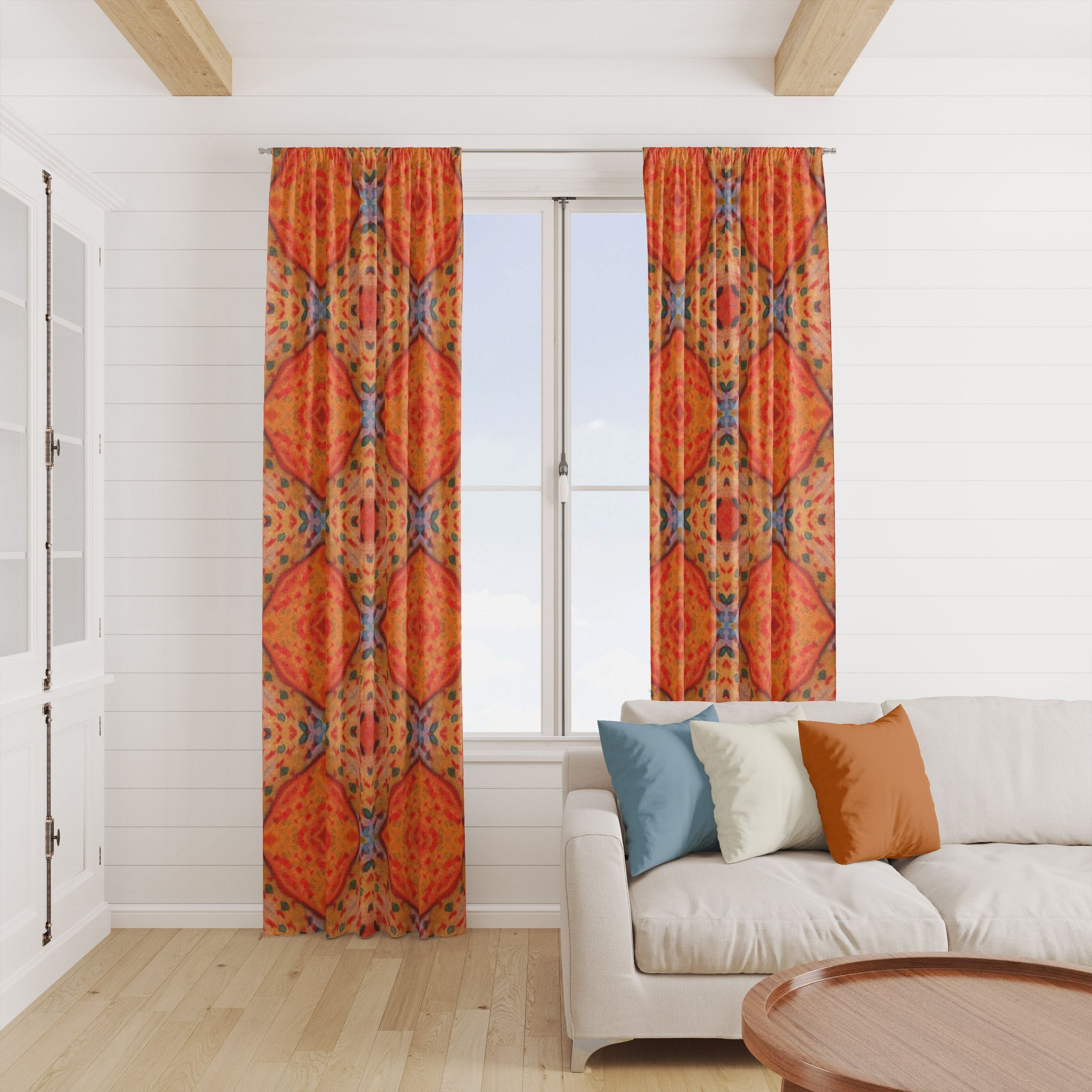 Majestic Orange Boho Batik Window Curtains Home Decor