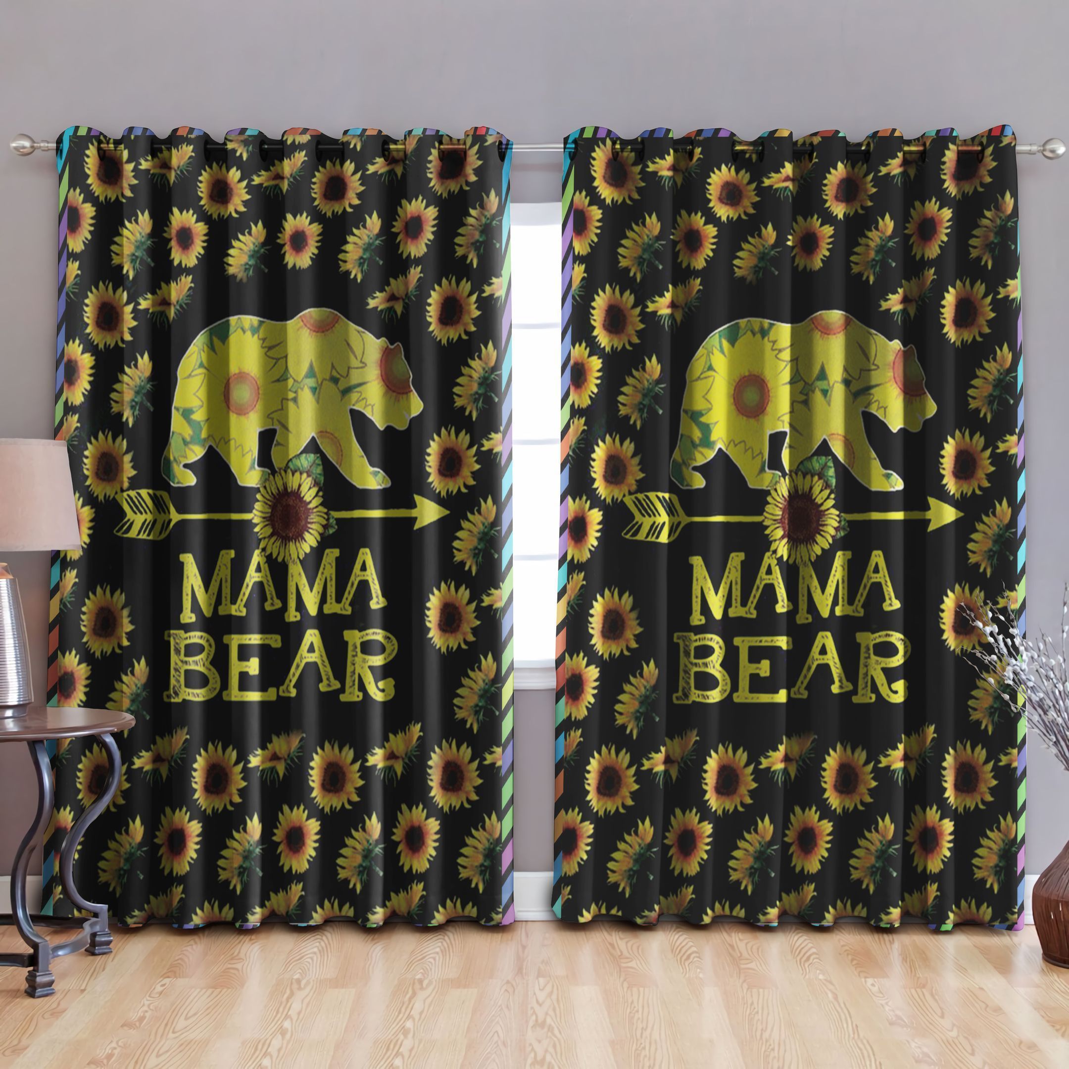 Mama Bear Sunflower Printed Window Curtain Home Decor