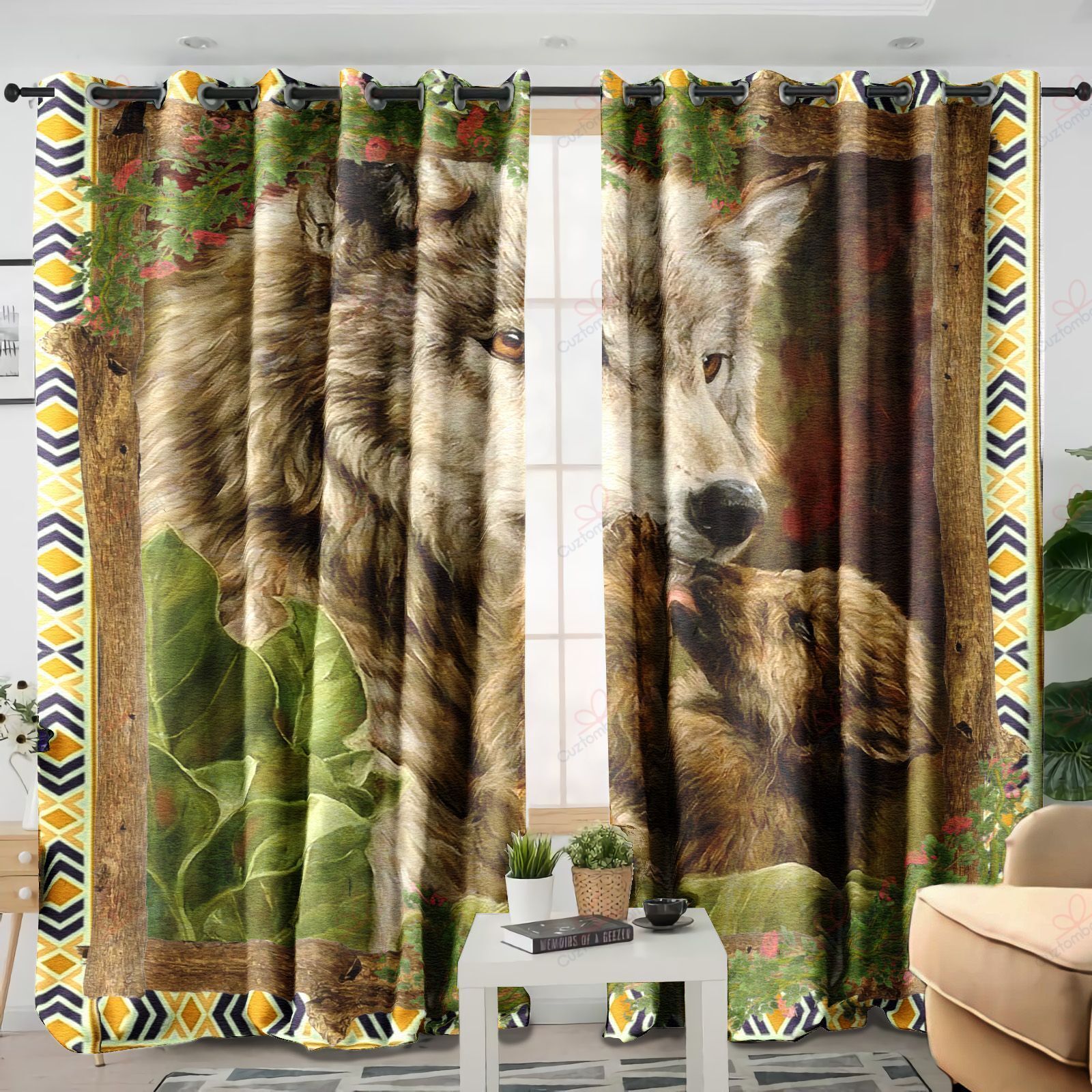 Mama Wolf Art Printed Window Curtain Home Decor
