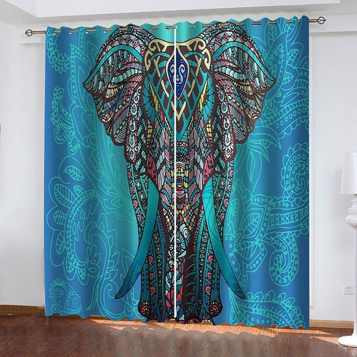 Mandala Elephant Pattern Printed Window Curtain Home Decor