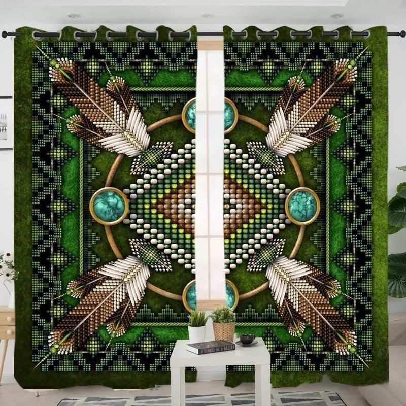 Mandala Green Native American Printed Window Curtain