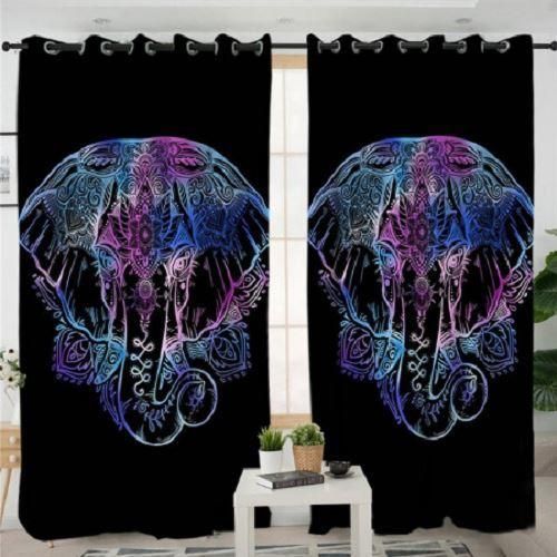 Mandala Pattern On Elephant Printed Window Curtain