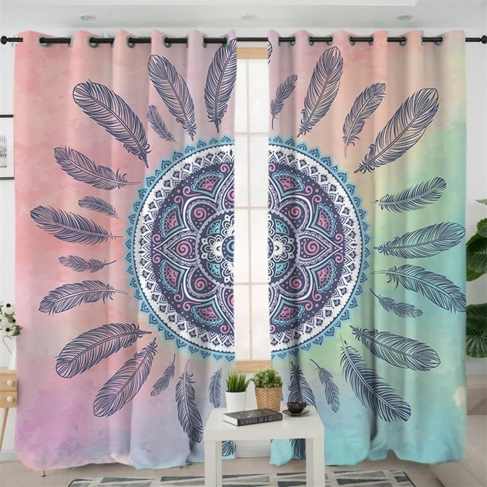 Mandala Pink And Blue Native American Printed Window Curtain