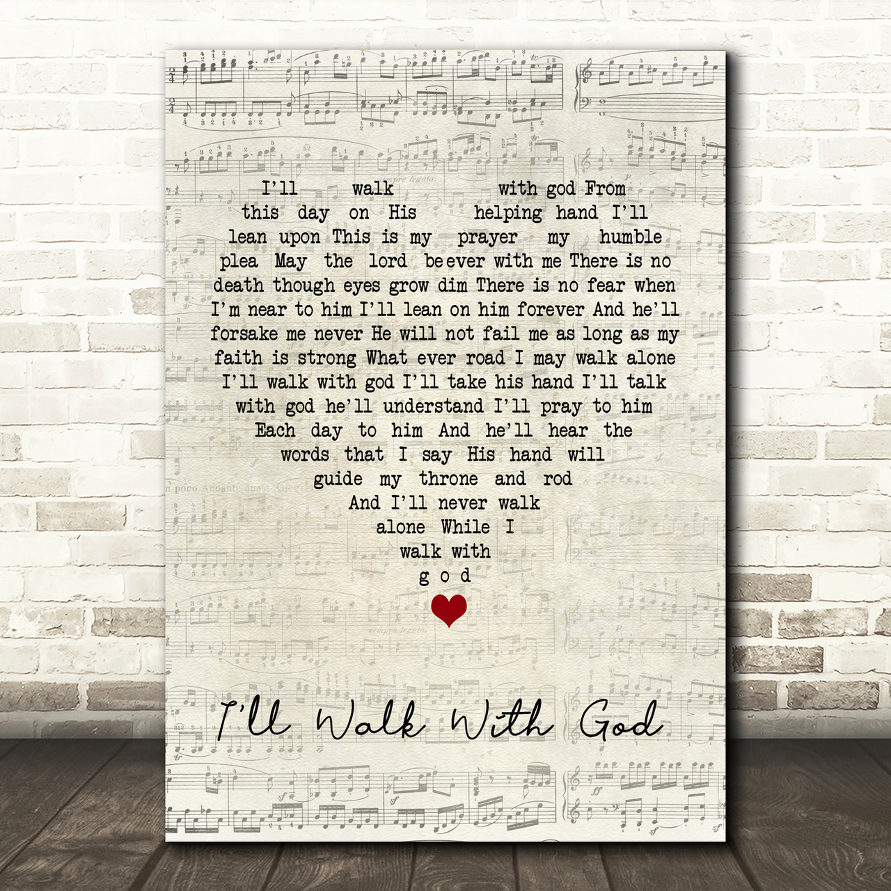 Mario Lanza I'll Walk With God Script Heart Song Lyric Quote Music Poster Print