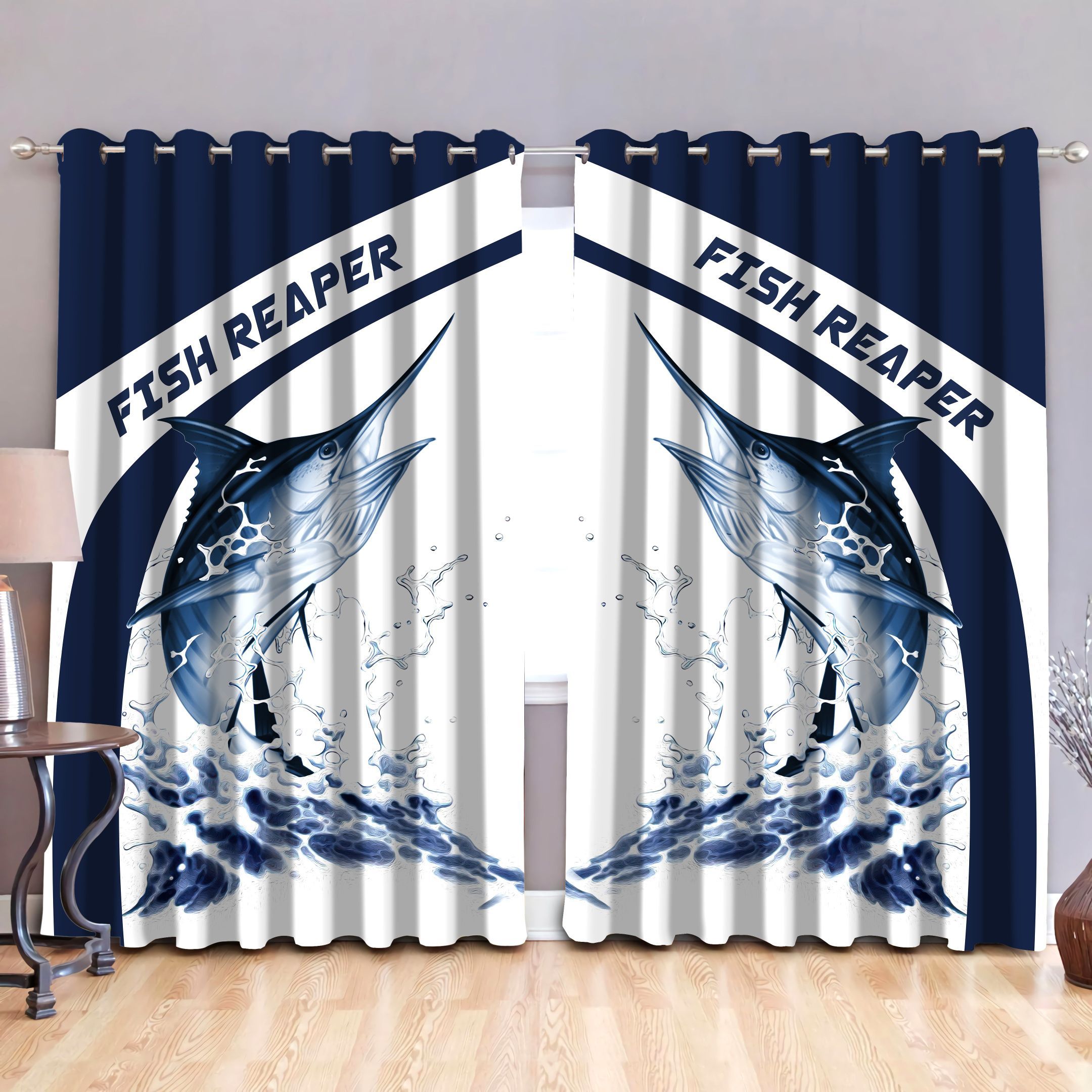 Marlin Fishing Design 3D Printed Window Curtain Home Decor