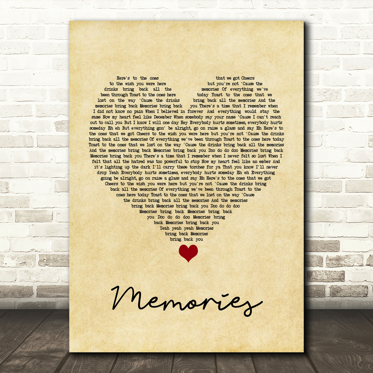Maroon 5 Memories Vintage Heart Song Lyric Quote Music Poster Print