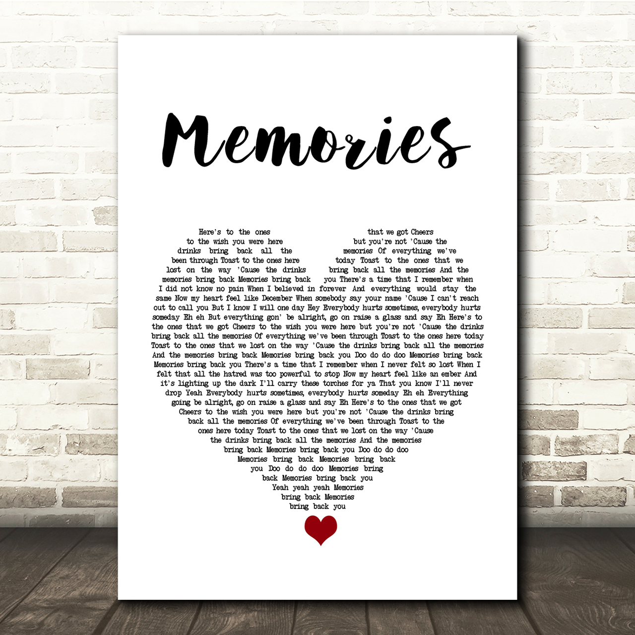 Maroon 5 Memories White Heart Song Lyric Quote Music Poster Print