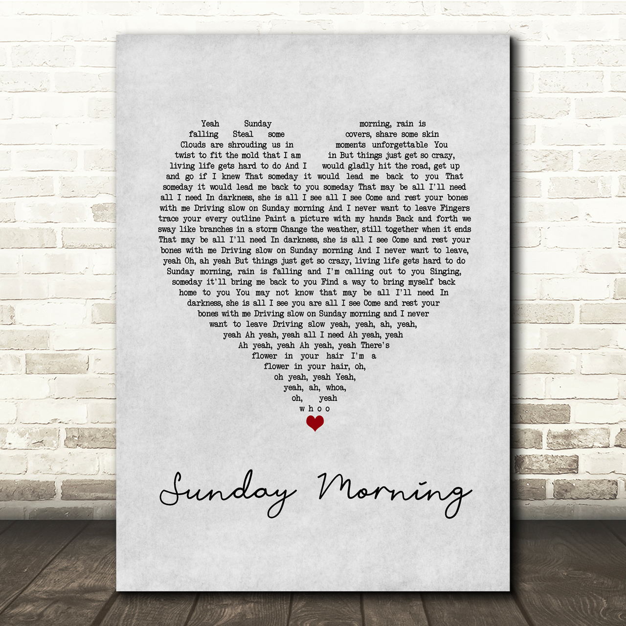 Maroon 5 Sunday Morning Grey Heart Song Lyric Quote Music Poster Print