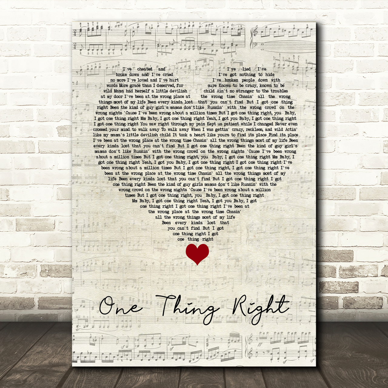 Marshmello & Kane Brown One Thing Right Script Heart Song Lyric Quote Music Poster Print