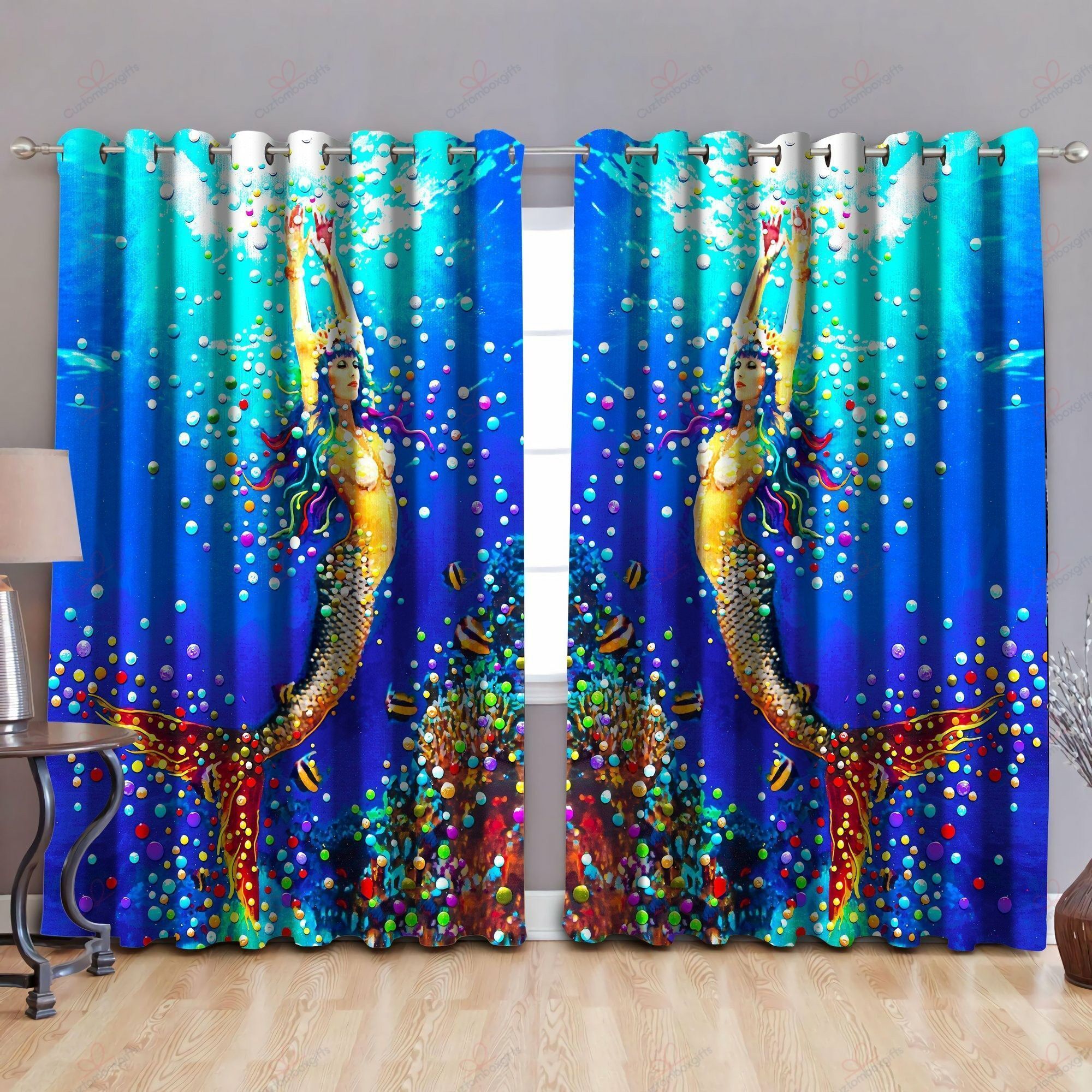Mermaid Color Printed Window Curtain Home Decor