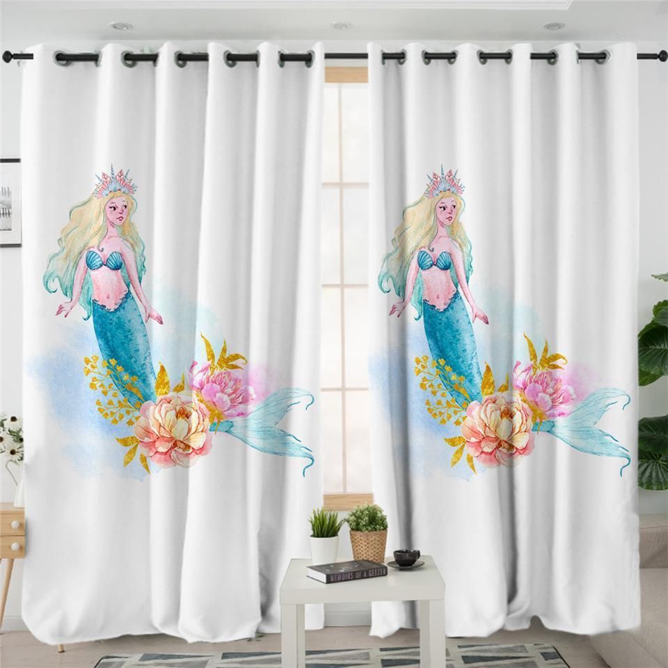 Mermaid White Printed Window Curtains Home Decor
