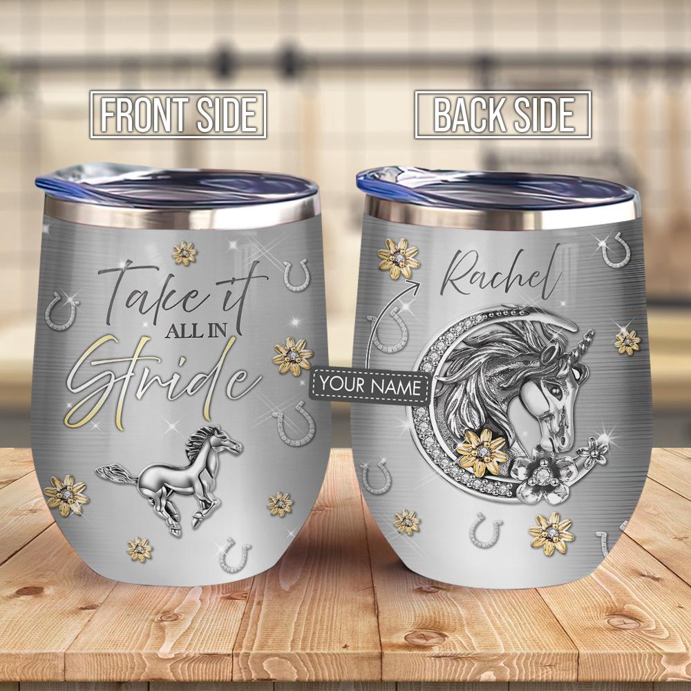 Metal Style Horse Take It All In Stride Personalized Wine Tumbler