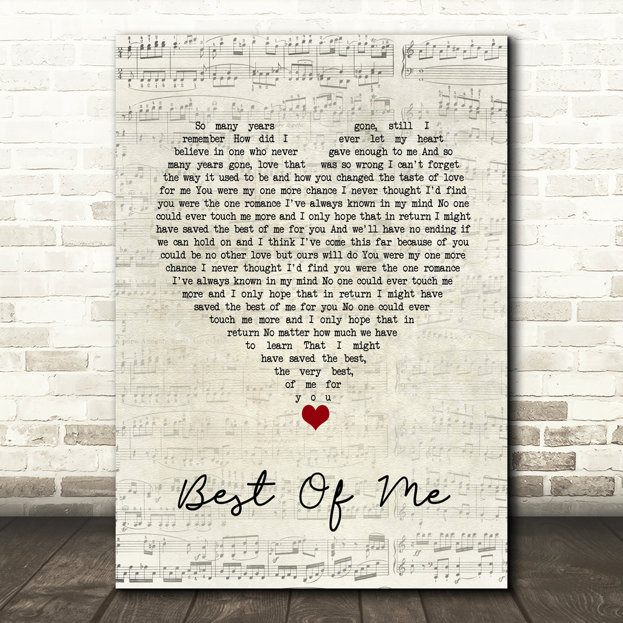 Michael Buble Best Of Me Script Heart Song Lyric Quote Music Poster Print