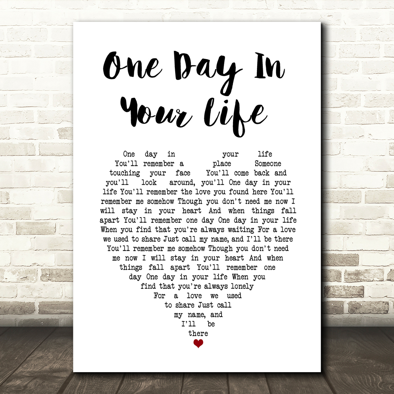 Michael Jackson One Day In Your Life White Heart Song Lyric Art Print
