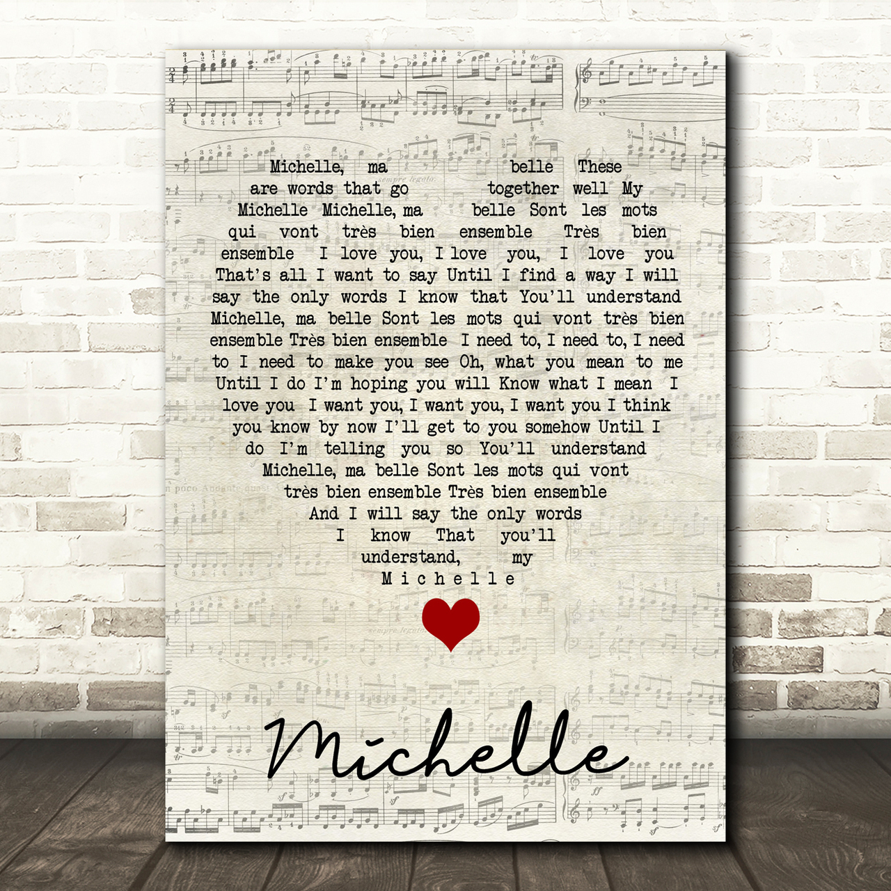 Michelle The Beatles Script Heart Song Lyric Print